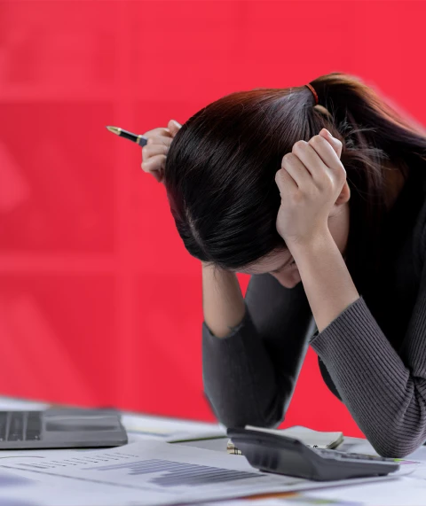 Woman frustrated by a terrible website